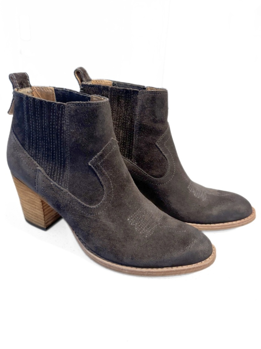 Dolce Vita Jones Suede Western Ankle Booties Block Heel Grey Size 8 - Picture 3 of 12